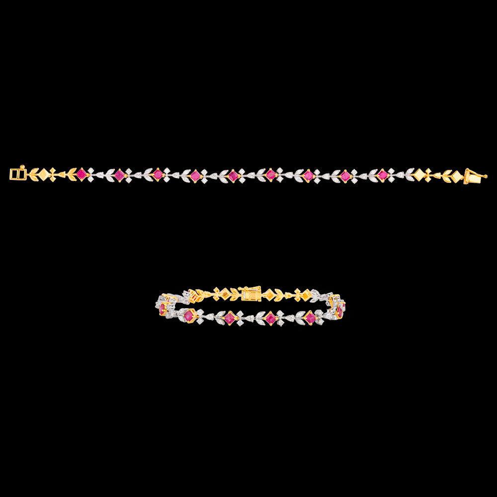 18K Two Tone Gold Diamond Bracelet - 1.12ct VVS-EF with Colour Stones