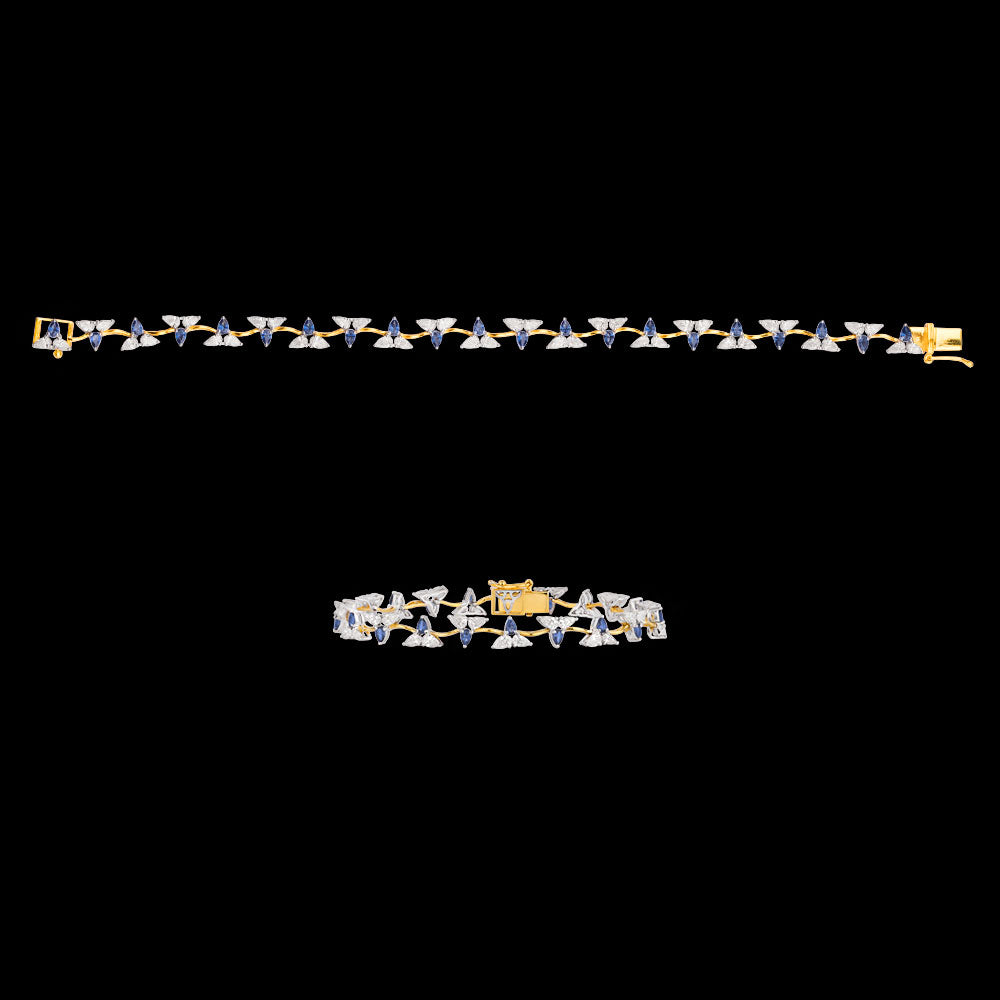 18K Two Tone Gold Diamond Bracelet - 2.205ct VVS-VS-EF with Colour Stones