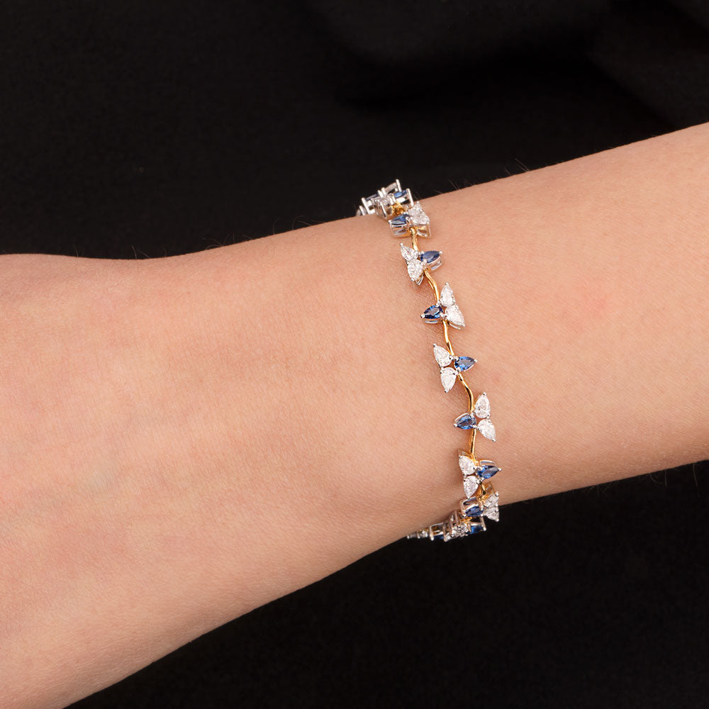 18K Two Tone Gold Diamond Bracelet - 2.205ct VVS-VS-EF with Colour Stones