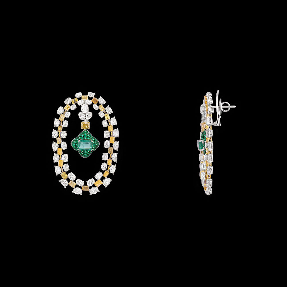 14K White Gold Diamond Earrings - 17.349ct VS-SI-GH with Colour Stones