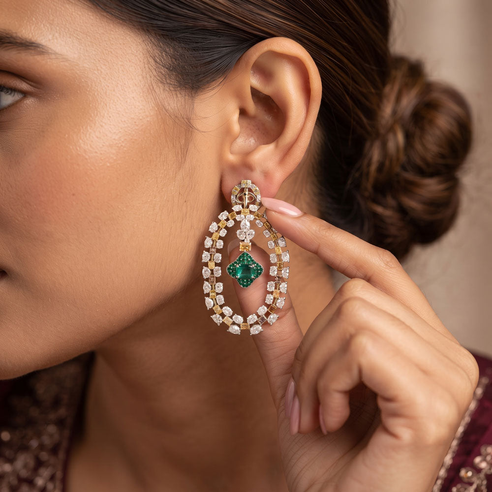 14K White Gold Diamond Earrings - 17.349ct VS-SI-GH with Colour Stones