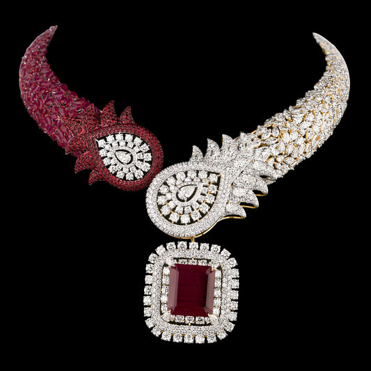 14K Two Tone Gold Diamond Necklace - 41.756ct VS-SI-KL with Colour Stones