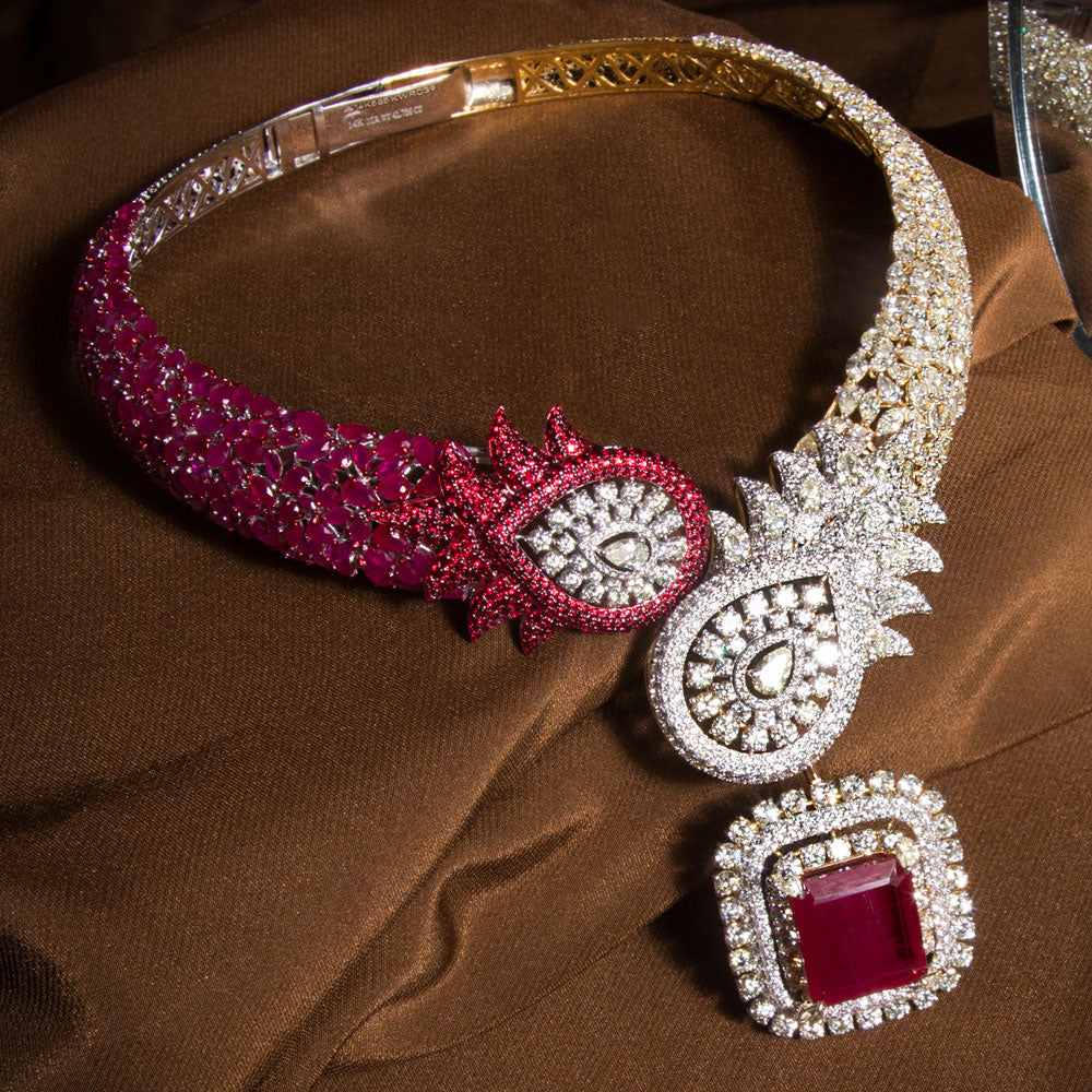14K Two Tone Gold Diamond Necklace - 41.756ct VS-SI-KL with Colour Stones