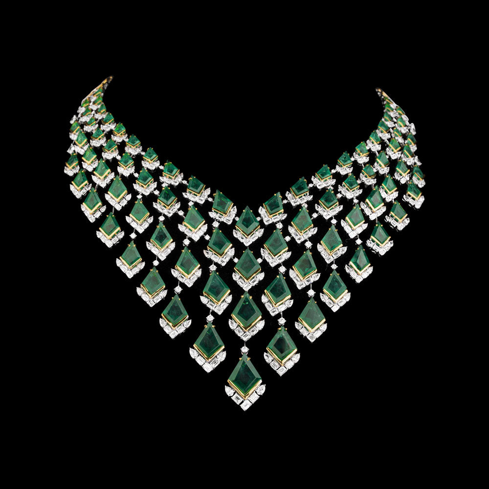 18K Two Tone Gold Diamond Necklace - 33.675ct VVS-EF with Colour Stones