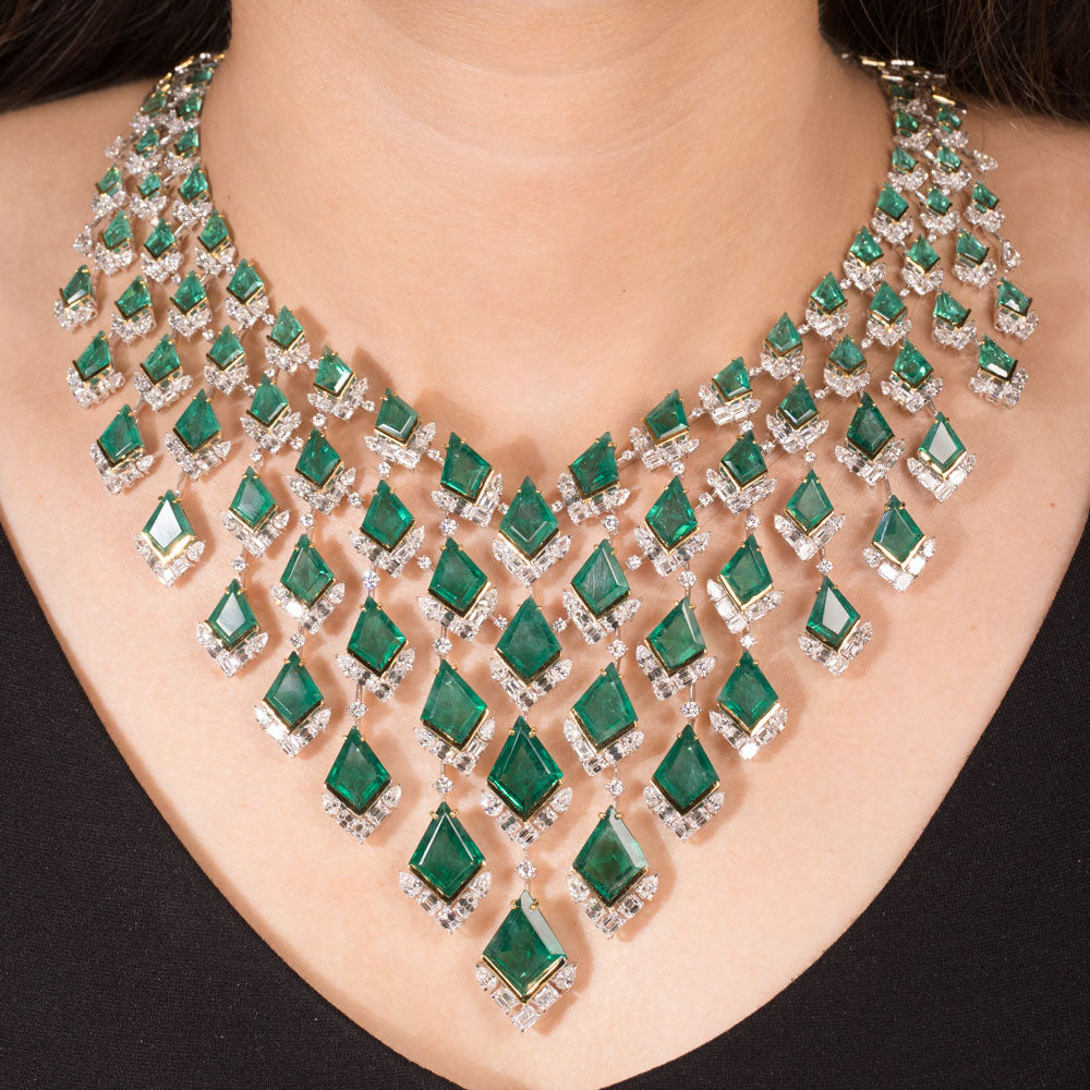 18K Two Tone Gold Diamond Necklace - 33.675ct VVS-EF with Colour Stones