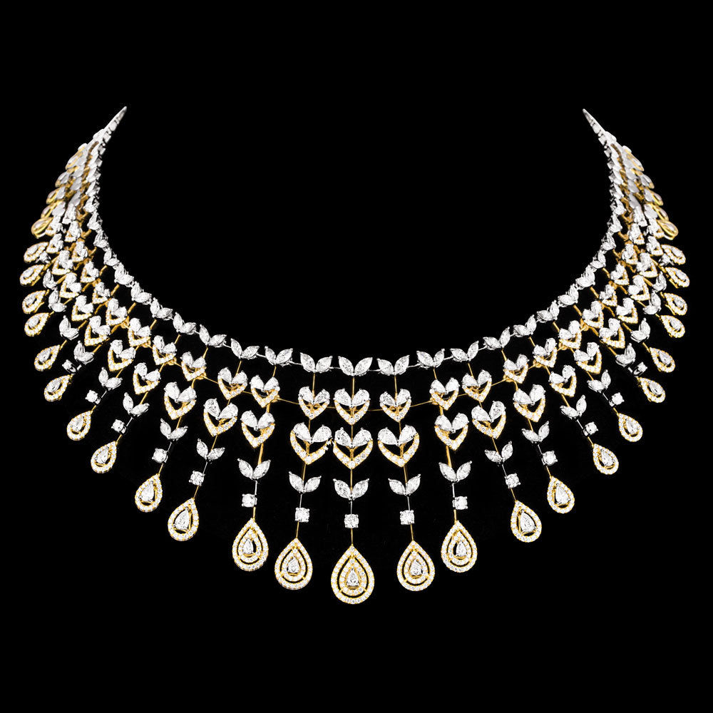 18K Two Tone Gold Diamond Necklace - 25.228ct VVS-VS-FG