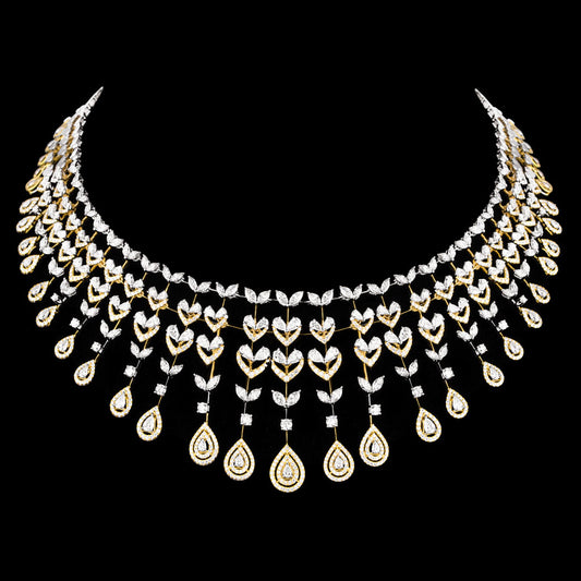 18K Two Tone Gold Diamond Necklace - 25.228ct VVS-VS-FG