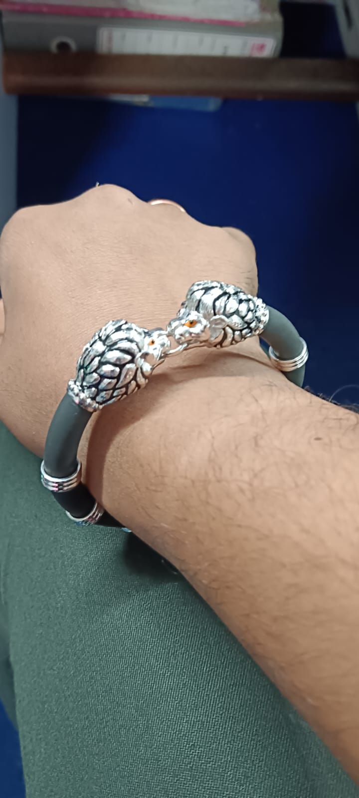 925 Sterling Silver Lion Face Premuim Leather Men's Bracelet