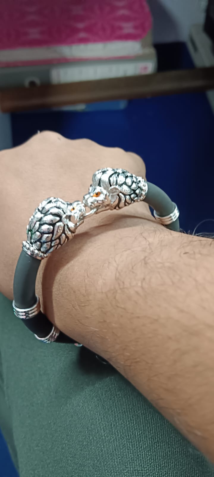 925 Sterling Silver Lion Face Premuim Leather Men's Bracelet