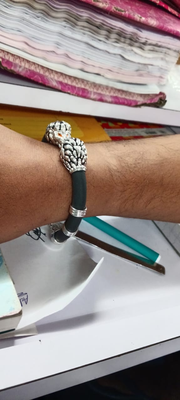 925 Sterling Silver Lion Face Premuim Leather Men's Bracelet