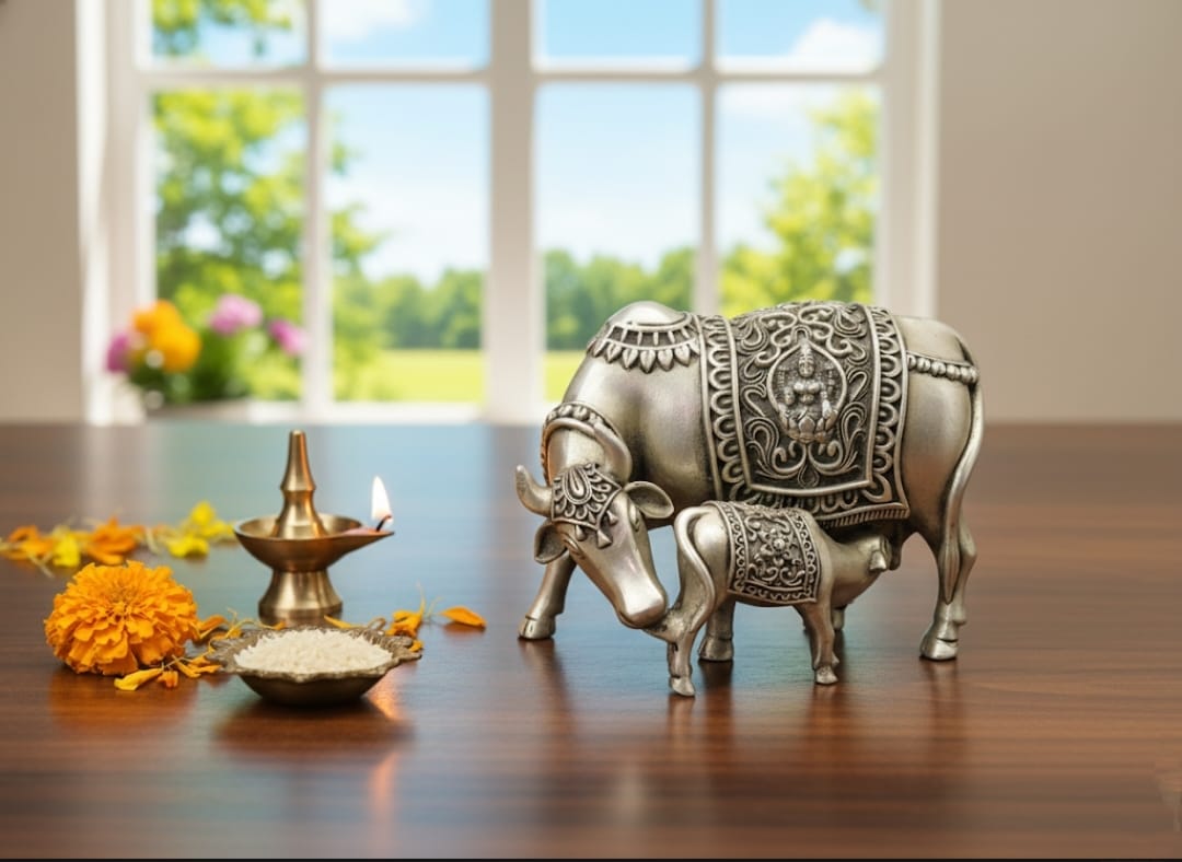 Silver cow statue