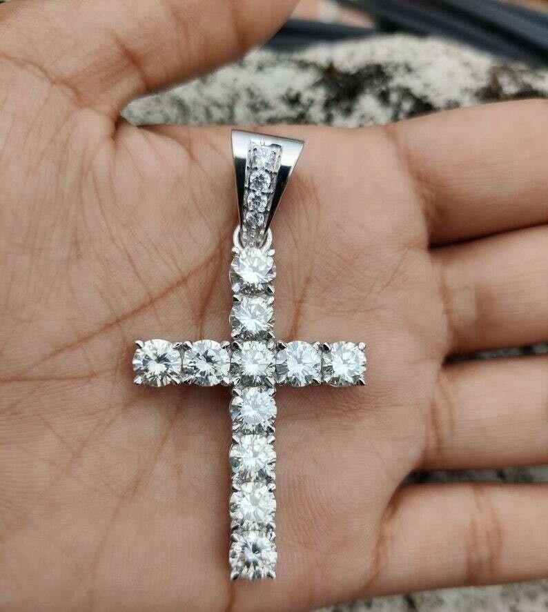 2 Ct Round Cut Diamond 14K White Gold Finish Cross Jesus Pendant 925 Sterling Silver Christmas gift