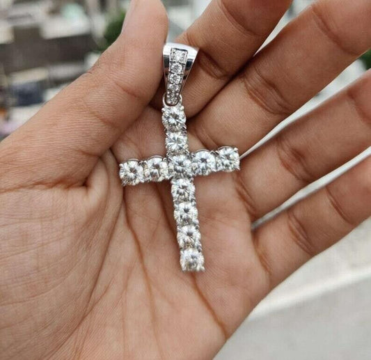 2 Ct Round Cut Diamond 14K White Gold Finish Cross Jesus Pendant 925 Sterling Silver Christmas gift