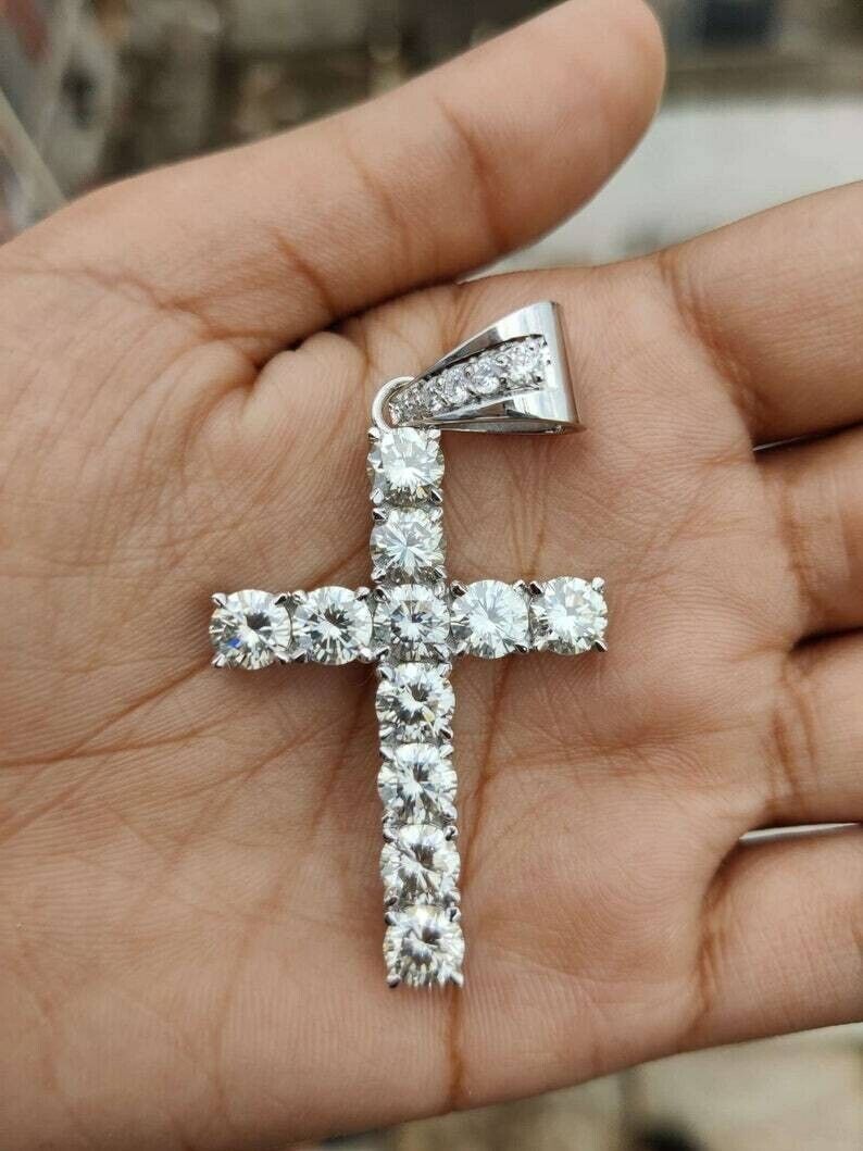 2 Ct Round Cut Diamond 14K White Gold Finish Cross Jesus Pendant 925 Sterling Silver Christmas gift