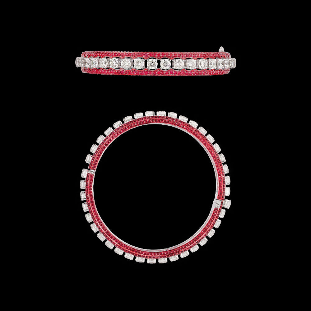 18K White Gold Diamond Bangle - 12.094ct VVS-VS-HI with Colour Stones