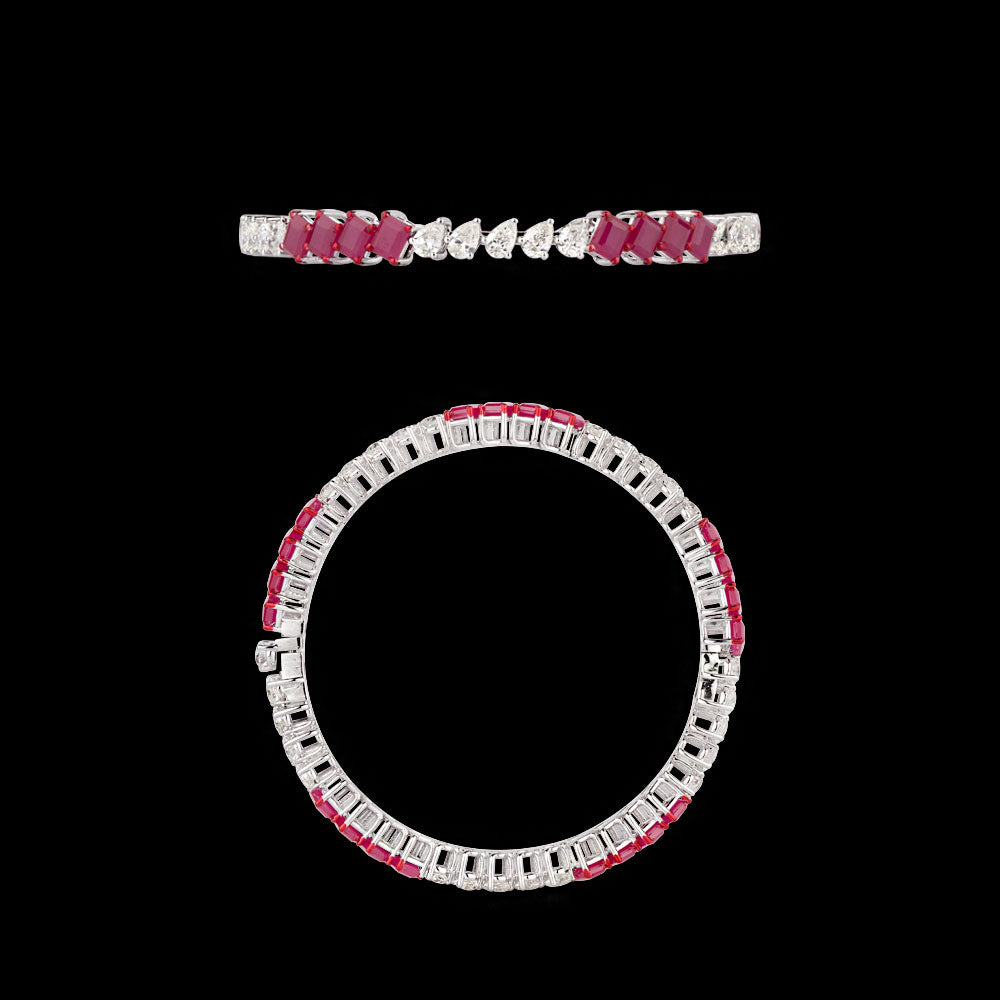 18K White Gold Diamond Bangle - 6.194ct VS-SI-IJ with Colour Stones