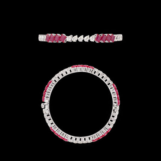 18K White Gold Diamond Bangle - 6.194ct VS-SI-IJ with Colour Stones
