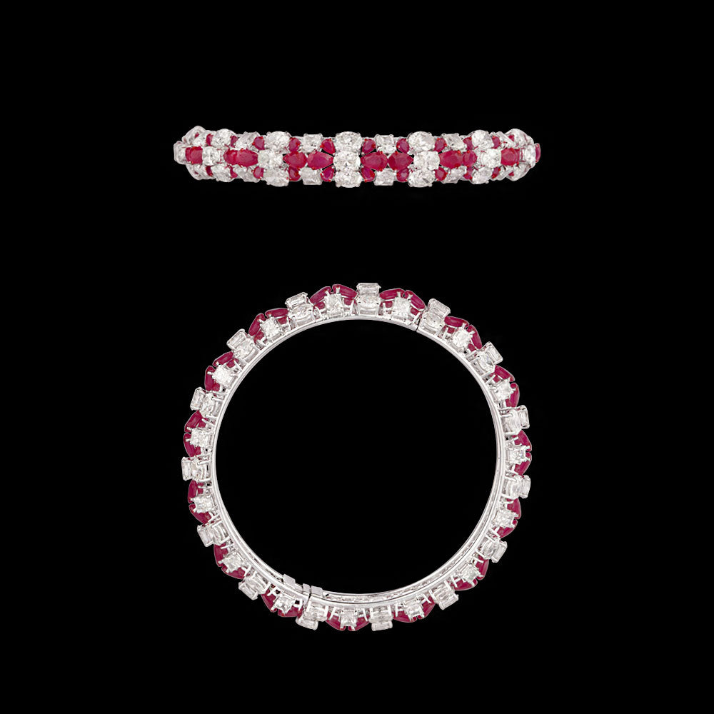 18K White Gold Diamond Bangle - 19.683ct VVS-VS-GH with Colour Stones