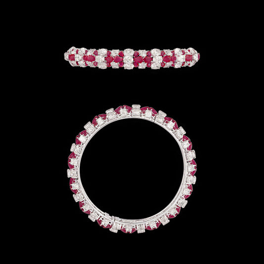 18K White Gold Diamond Bangle - 19.683ct VVS-VS-GH with Colour Stones