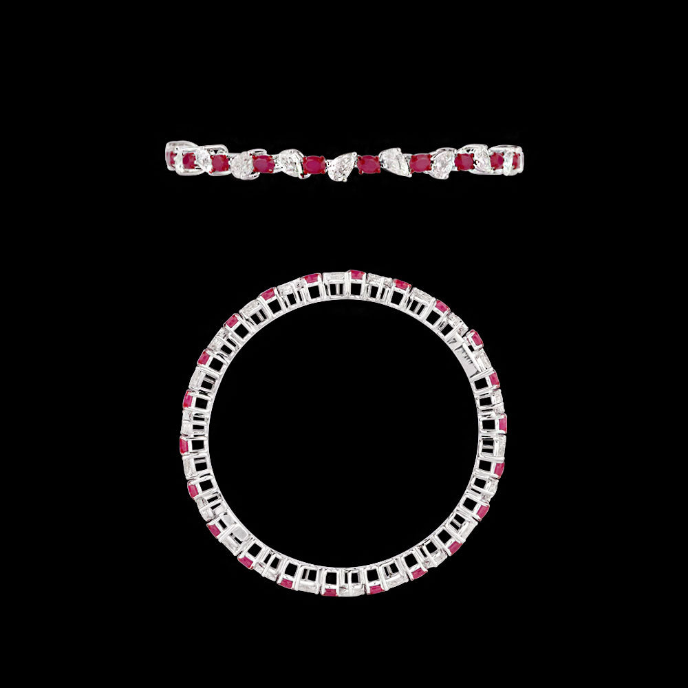 18K White Gold Diamond Bangle - 6.79ct VVS-VS-IJ with Colour Stones