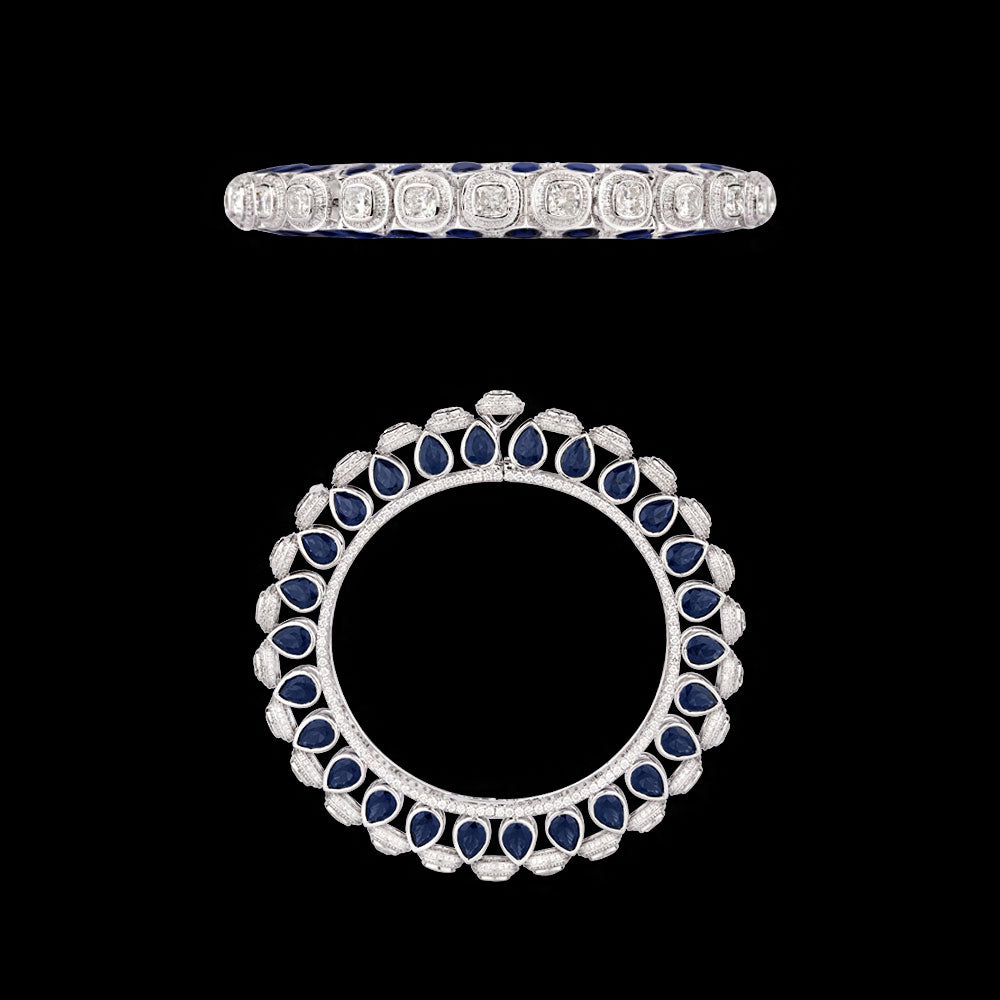 18K White Gold Diamond Bangle - 22.94ct VS-SI-FG with Colour Stones