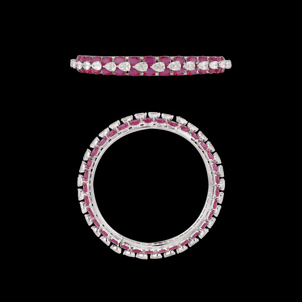 18K White Gold Diamond Bangle - 10.257ct VS-SI-IJ with Colour Stones