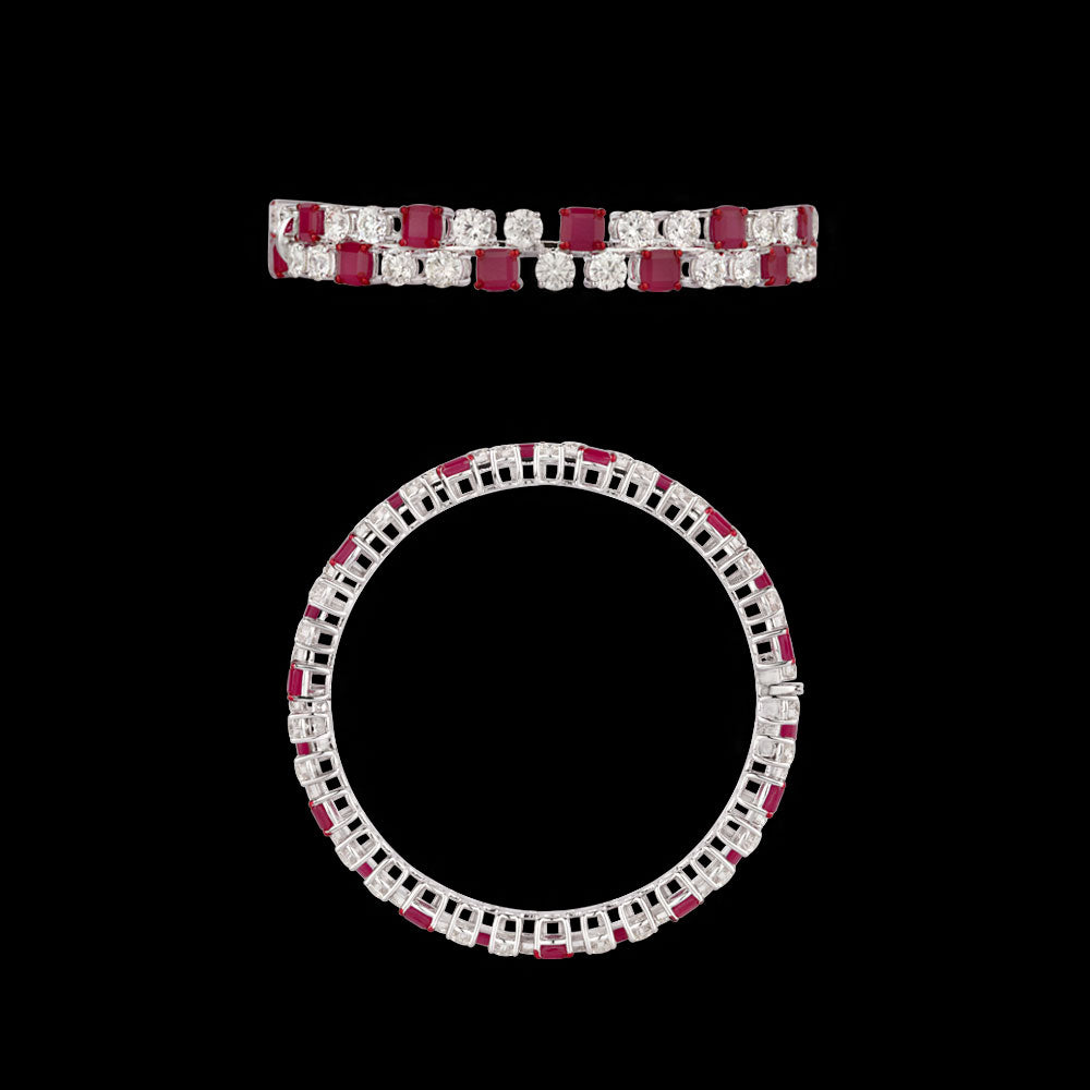 18K White Gold Diamond Bangle - 14.318ct VVS-VS-IJ with Colour Stones