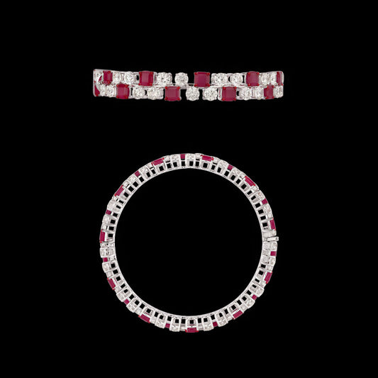 18K White Gold Diamond Bangle - 14.318ct VVS-VS-IJ with Colour Stones