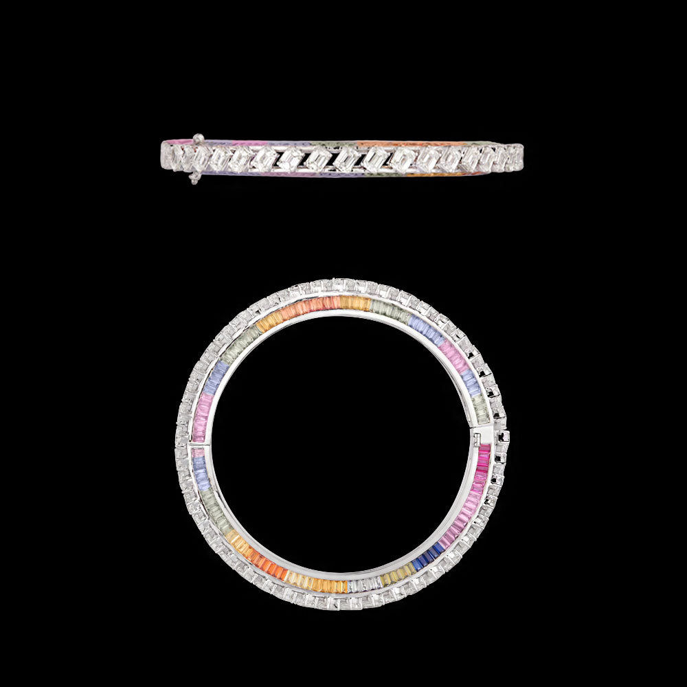 18K White Gold Diamond Bangle - 13.385ct VVS-VS-GH with Colour Stones
