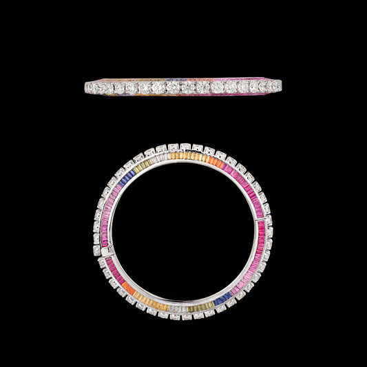 18K White Gold Diamond Bangle - 13.939ct VVS-VS-IJ with Colour Stones