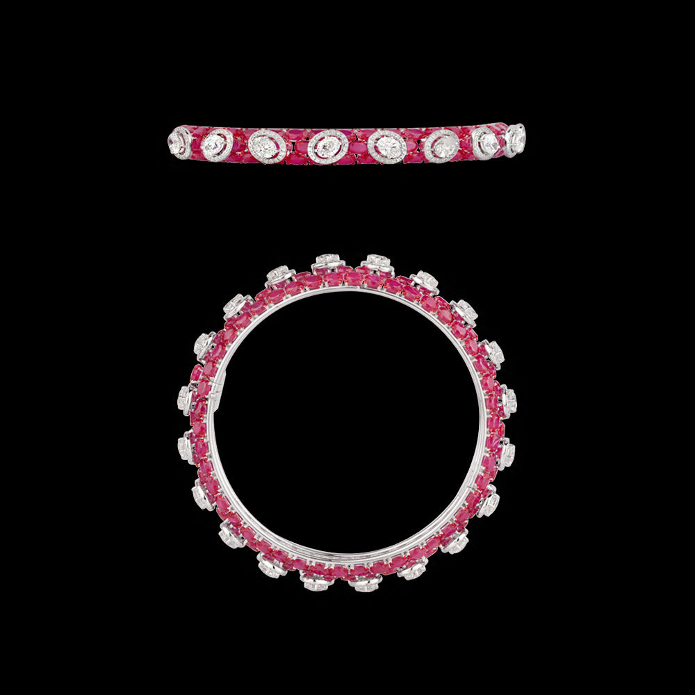 18K White Gold Diamond Bangle - 6.836ct VVS-VS-FG with Colour Stones