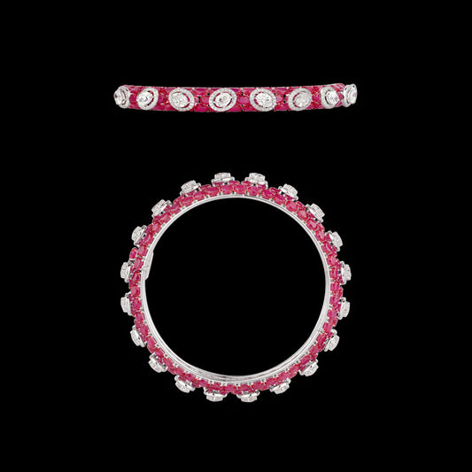 18K White Gold Diamond Bangle - 6.836ct VVS-VS-FG with Colour Stones