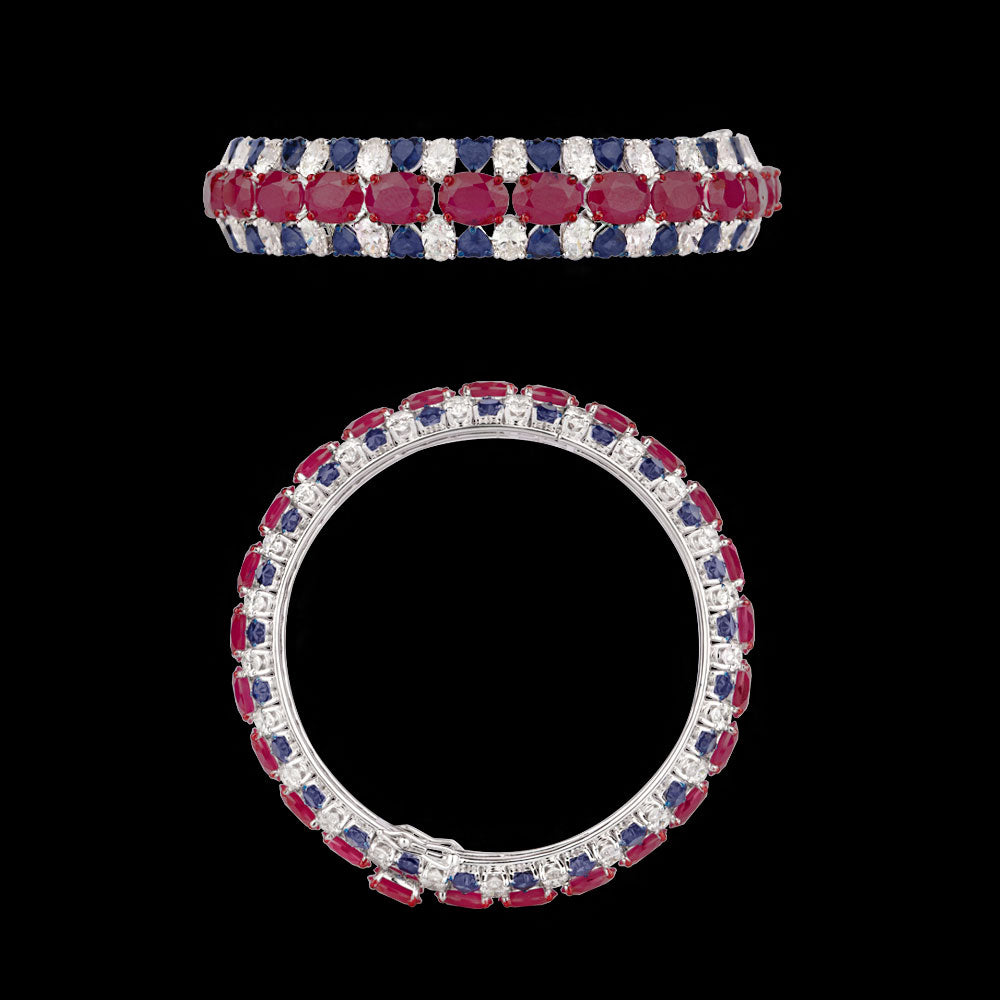 14K White Gold Diamond Bangle - 15.584ct VVS-VS-HI with Colour Stones