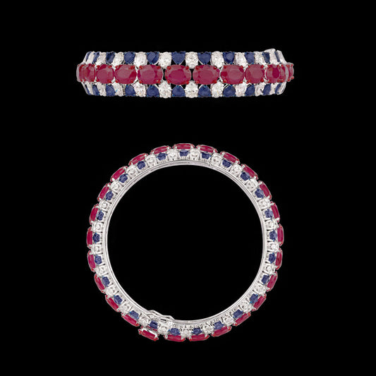 14K White Gold Diamond Bangle - 15.584ct VVS-VS-HI with Colour Stones