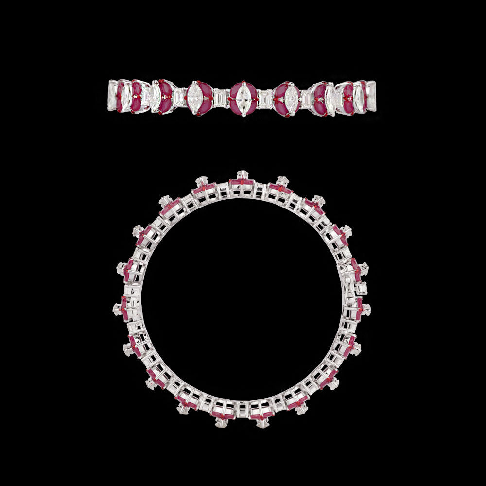 14K White Gold Diamond Bangle - 10.578ct VVS-VS-IJ with Colour Stones