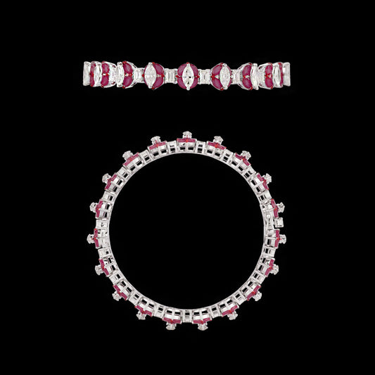 14K White Gold Diamond Bangle - 10.578ct VVS-VS-IJ with Colour Stones