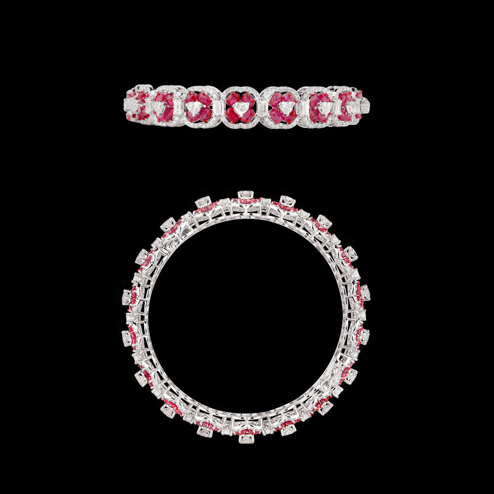 14K White Gold Diamond Bangle - 9.223ct VS-SI-FG with Colour Stones