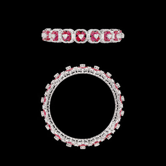 14K White Gold Diamond Bangle - 9.223ct VS-SI-FG with Colour Stones
