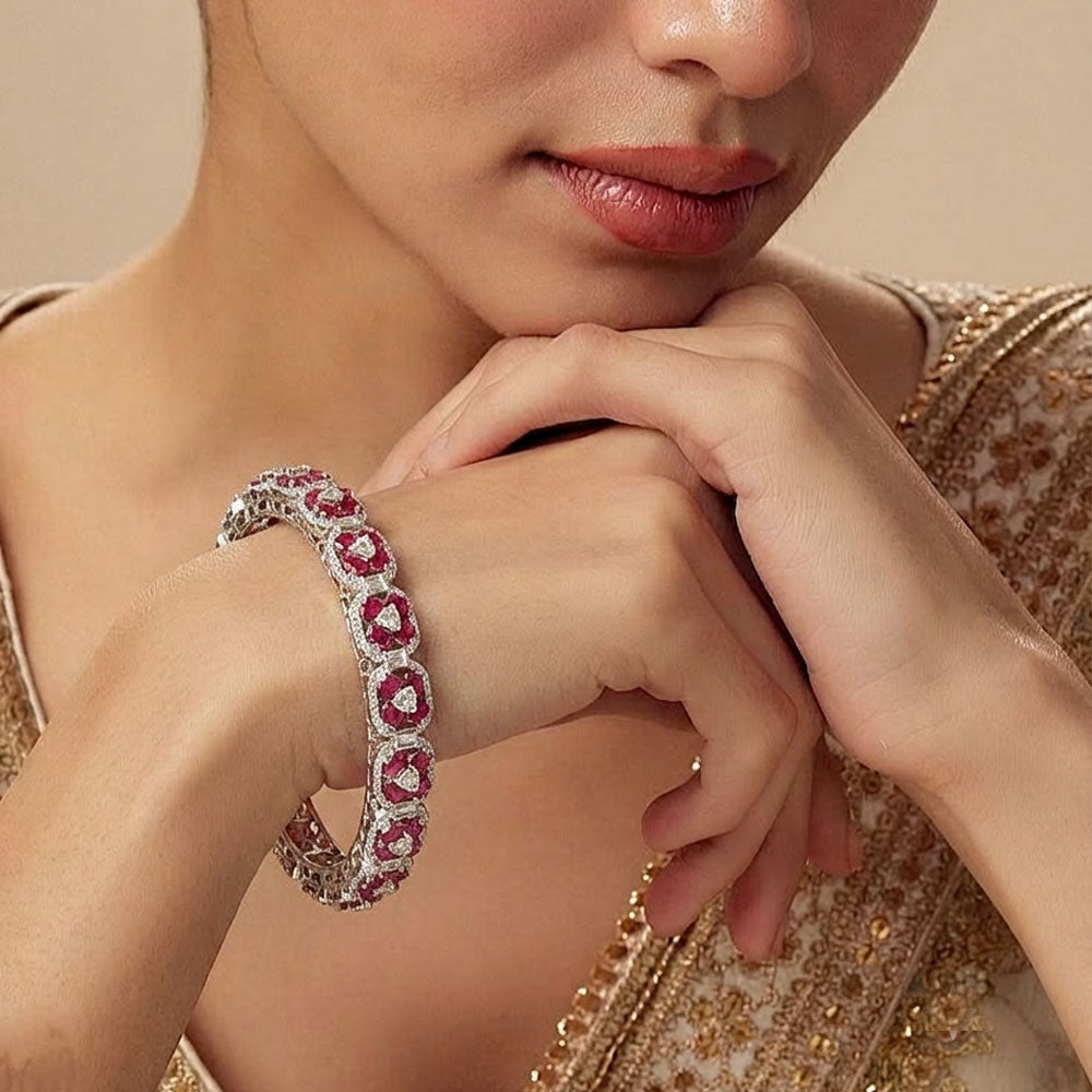 14K White Gold Diamond Bangle - 9.223ct VS-SI-FG with Colour Stones