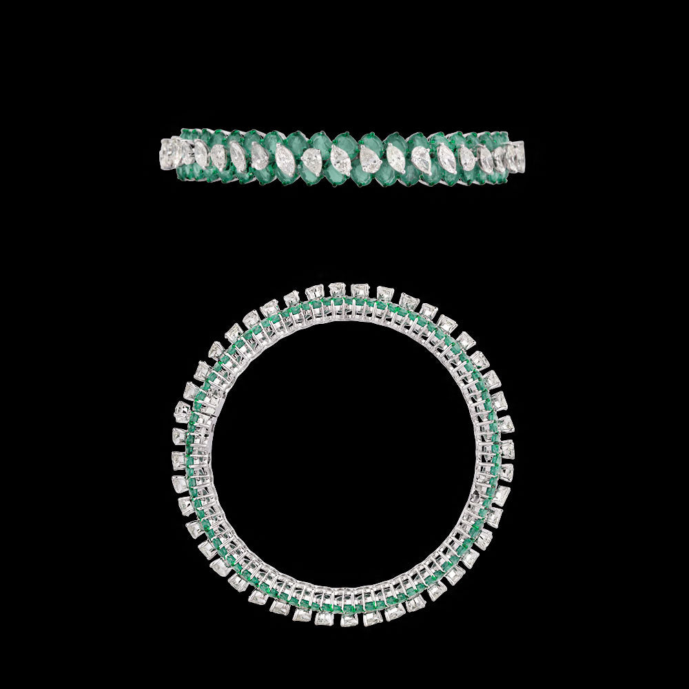 14K White Gold Diamond Bangle - 10.448ct VS-SI-IJ with Colour Stones