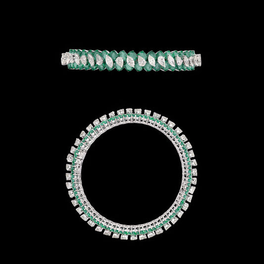 14K White Gold Diamond Bangle - 10.448ct VS-SI-IJ with Colour Stones