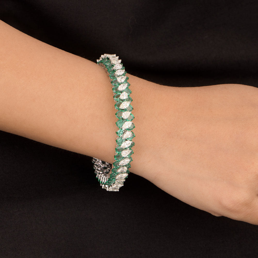 14K White Gold Diamond Bangle - 10.448ct VS-SI-IJ with Colour Stones