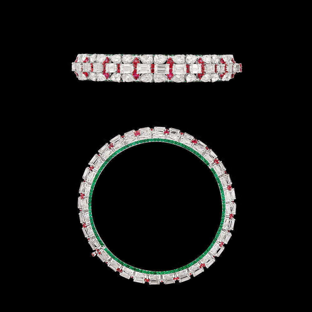 14K White Gold Diamond Bangle - 28.417ct VVS-VS-HI with Colour Stones