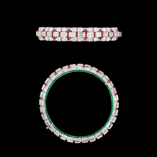 14K White Gold Diamond Bangle - 28.417ct VVS-VS-HI with Colour Stones