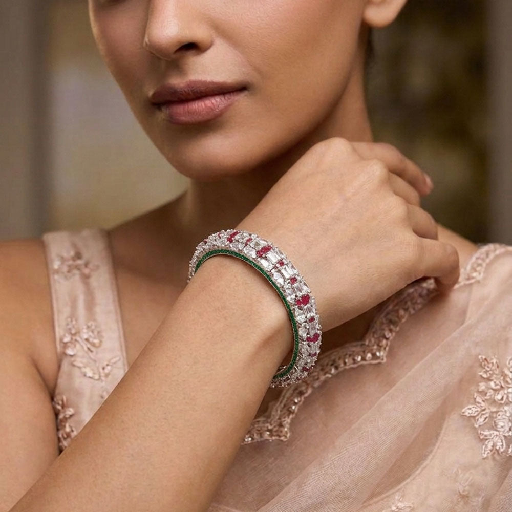 14K White Gold Diamond Bangle - 28.417ct VVS-VS-HI with Colour Stones