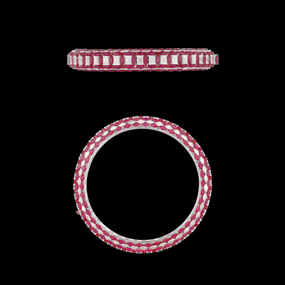 14K White Gold Diamond Bangle - 13.452ct VVS-VS-HI with Colour Stones