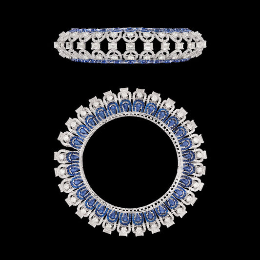 14K White Gold Diamond Bangle - 25.705ct VS-SI-IJ with Colour Stones