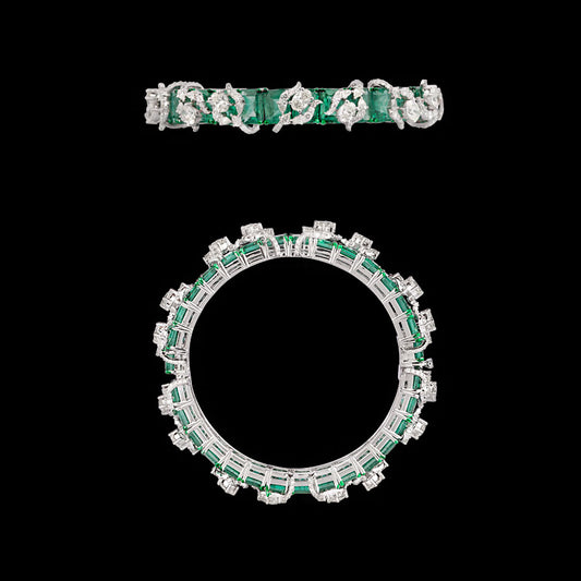 14K White Gold Diamond Bangle - 8.206ct VVS-VS-IJ with Colour Stones