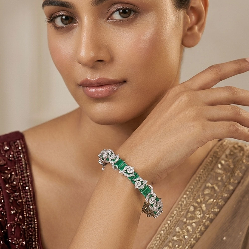 14K White Gold Diamond Bangle - 8.206ct VVS-VS-IJ with Colour Stones