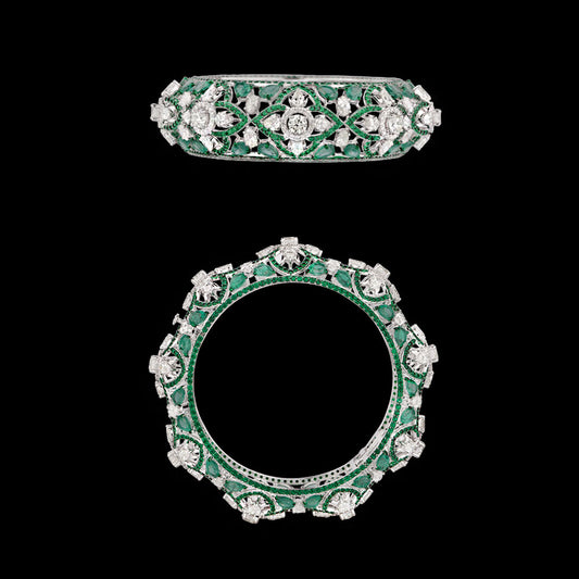 14K White Gold Diamond Bangle - 16.837ct VVS-VS-IJ with Colour Stones